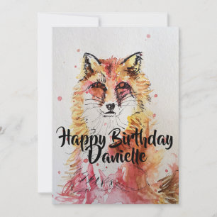 Cute Red Fox Art Watercolour Birthday Invitation