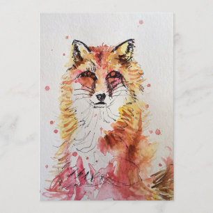 Cute Red Fox Art Watercolour Birthday Invitation