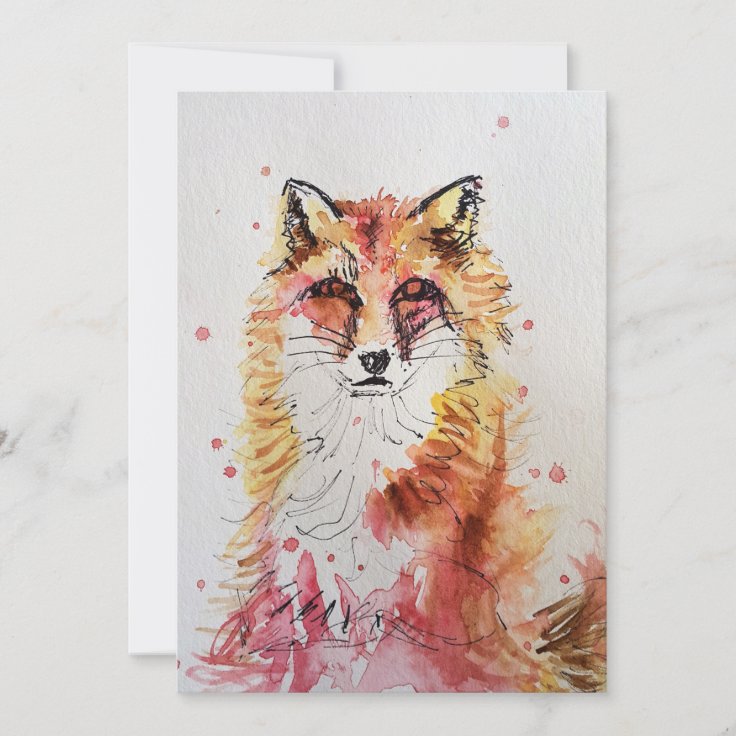 Cute Red Fox Art Watercolour Birthday Invitation | Zazzle