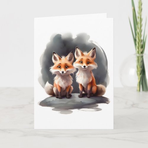 Cute Red Fox Best Friends Buddy Pals Blank Card