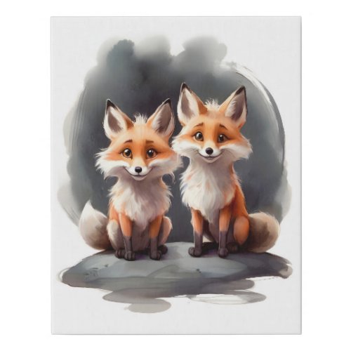 Cute Red Fox Best Friends Buddy Pals  Faux Canvas Print
