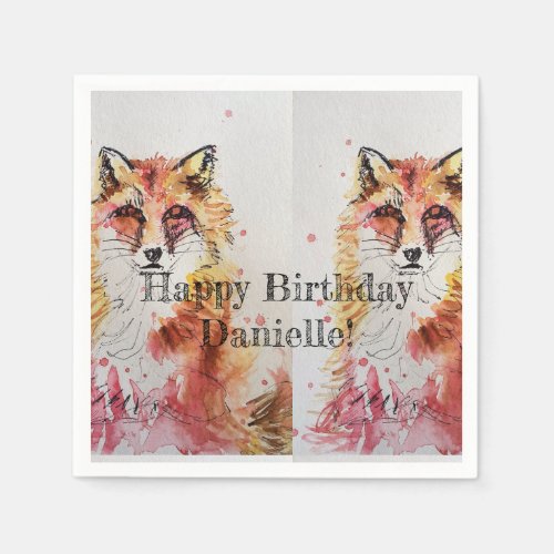 Cute Red Fox Birthday Girl Decor Serviette Napkins