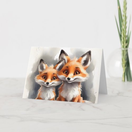 Cute Red Fox Brother Sister Friend Portrait Blank Card