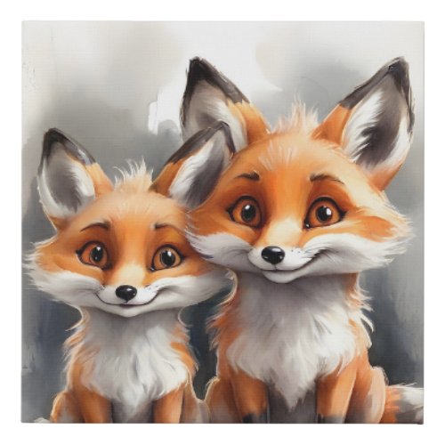 Cute Red Fox Brother Sister Friend Portrait Faux Canvas Print