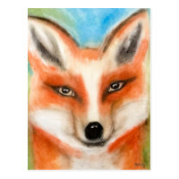Cute Red Fox Chalk Pastel Woodland Whimsical Art Postcard