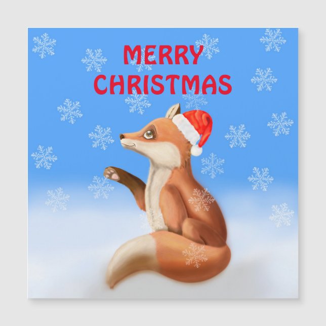 Cute Red Fox Christmas Magnetic Holiday Card (Front)