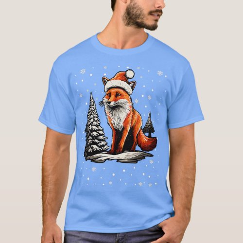 Cute Red Fox Christmas Santa Hat Xmas Pajama T_Shirt