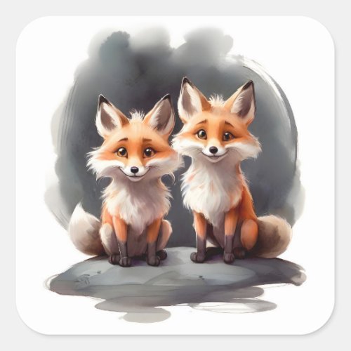 Cute Red Fox Couple Best Friends Buddy Pals  Square Sticker