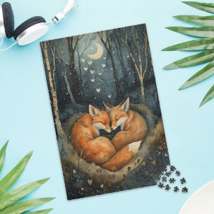 Cute Red Fox Couple Love Jigsaw Puzzle