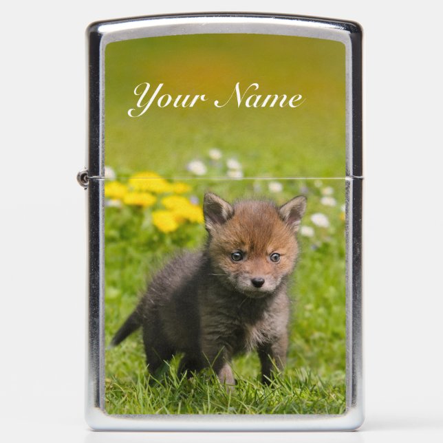 Cute Red Fox Cub Wild Baby Animal - windproof Zippo Lighter (Front)