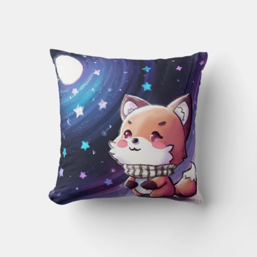 Cute Red Fox Enjoying Full Moon at Night Throw Pillow