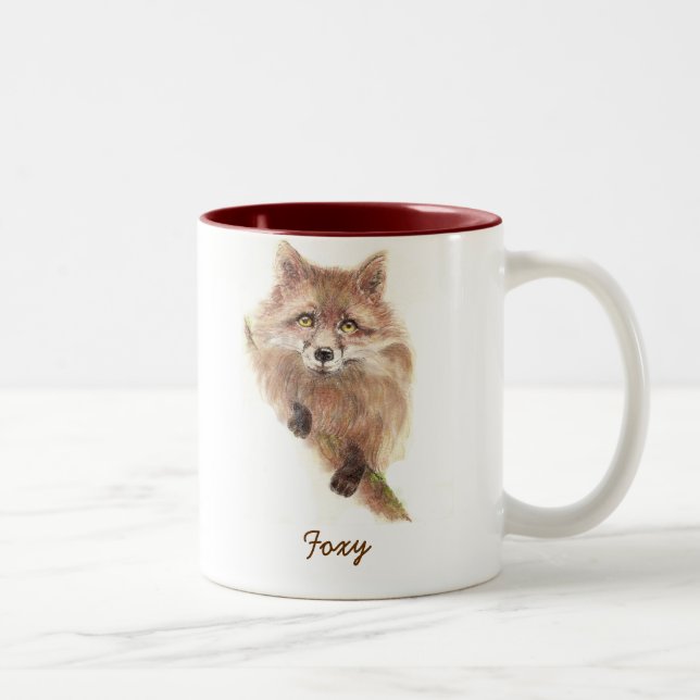 Cute Red Fox, Foxy Wildlife, Animal, Nature Two-Tone Coffee Mug (Right)