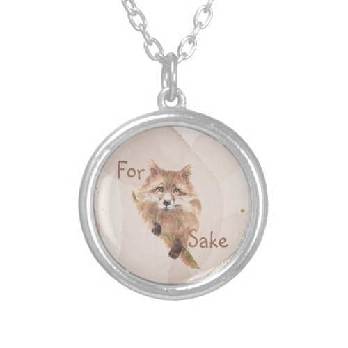 Cute Red Fox Funny For Foxs Sake Quote   Silver Plated Necklace