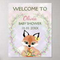 Cute red Fox girl baby shower welcome Poster