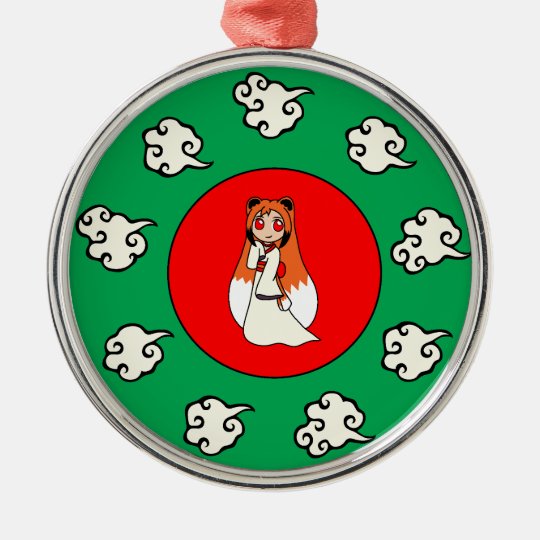 Cute Red Fox Girl (Kitsune) Metal Ornament