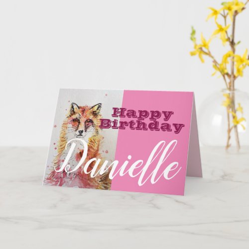 Cute Red Fox Happy Birthday Womans Name Card