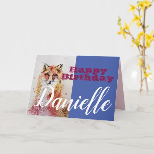 Cute Red Fox Happy Birthday Womans Name Card