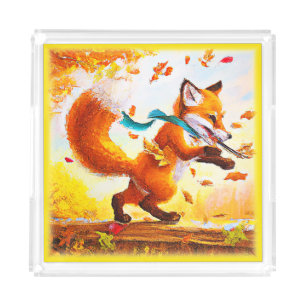 Cute Red Fox in Fall Season Painting. Buy Now Acrylic Tray