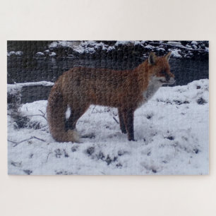 Cute Red Fox in Snow Forest Scene Wildlife Nature Jigsaw Puzzle
