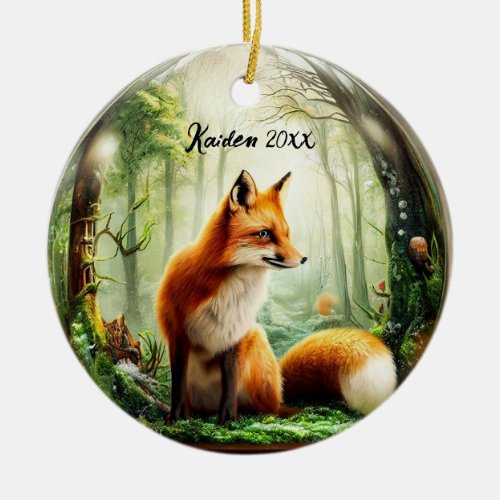  Cute Red Fox in Snowglobe Ceramic Ornament