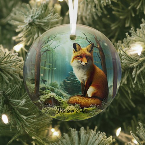  Cute Red Fox in Snowglobe Glass Ornament