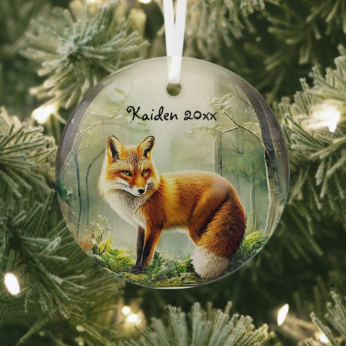  Cute Red Fox in Snowglobe Glass Ornament