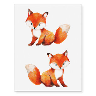 Cute Red Fox in Watercolor Animal Kids Temporary Tattoos