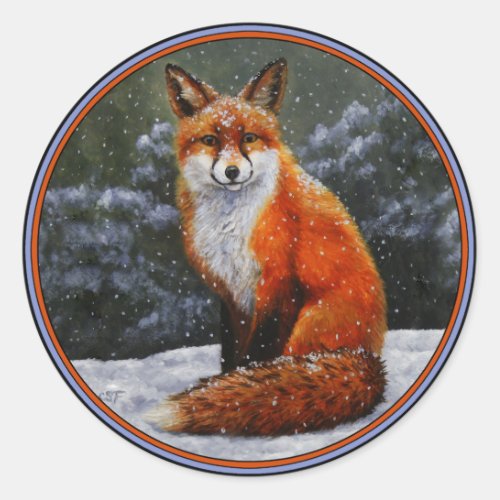Cute Red Fox in Winter Snow Classic Round Sticker