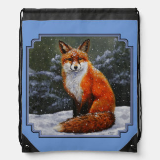 Cute Red Fox in Winter Snow Drawstring Bag