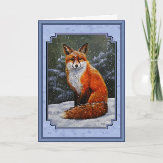 Cute Red Fox in Winter Snow Holiday Card