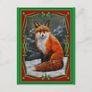 Cute Red Fox in Winter Snow Holiday Postcard