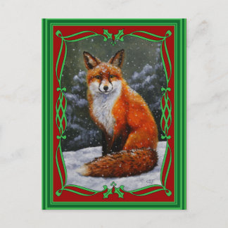 Cute Red Fox in Winter Snow Holiday Postcard
