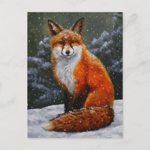 Cute Red Fox in Winter Snow Holiday Postcard