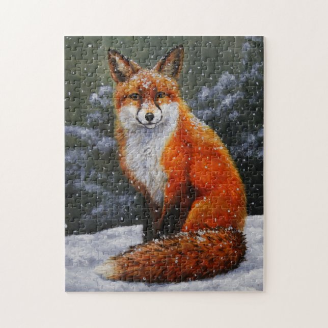 Cute Red Fox in Winter Snow Jigsaw Puzzle (Vertical)
