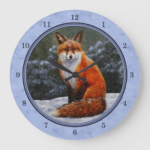 Cute Red Fox in Winter Snow Large Clock