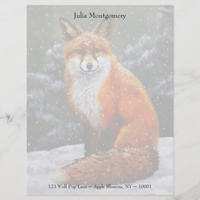 Cute Red Fox in Winter Snow Letterhead (Front)