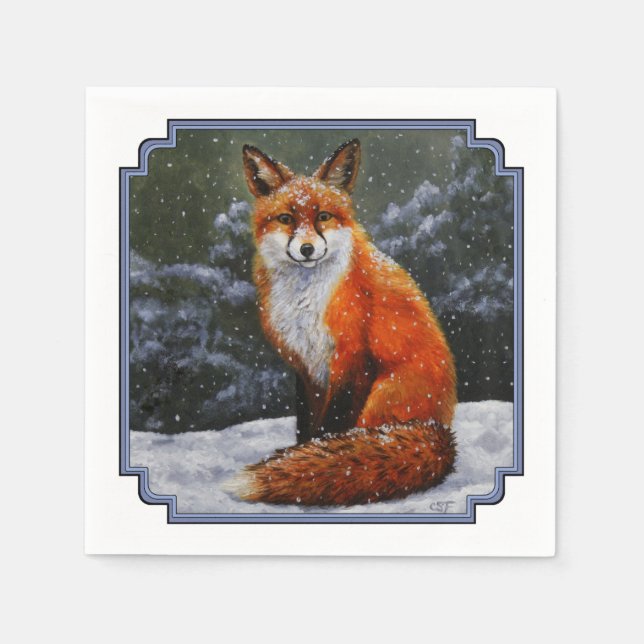 Cute Red Fox in Winter Snow Napkins (Front)