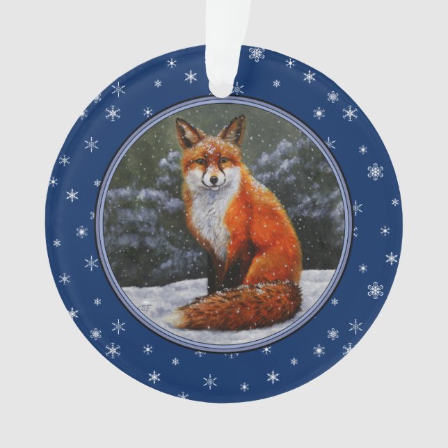 Cute Red Fox in Winter Snow Ornament (Front)
