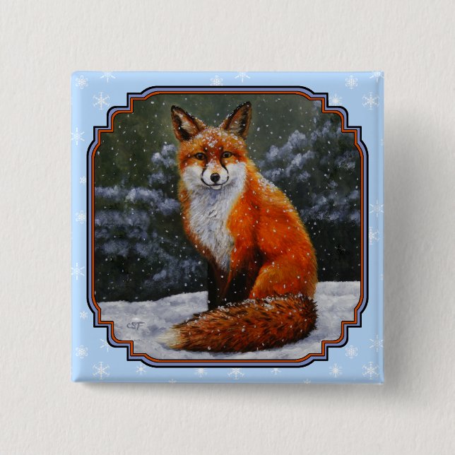 Cute Red Fox in Winter Snow Pinback Button (Front)