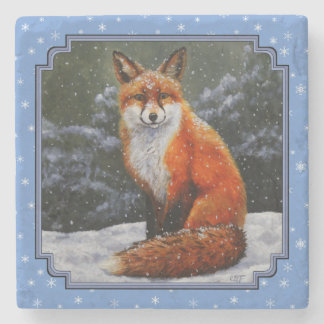 Cute Red Fox in Winter Snow Stone Coaster