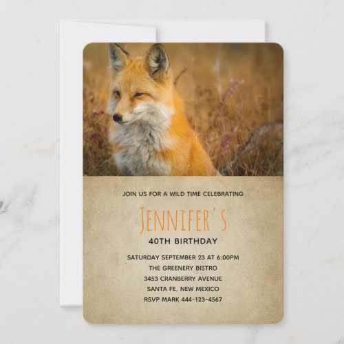 Cute Red Fox Nature Photo Birthday Invitation