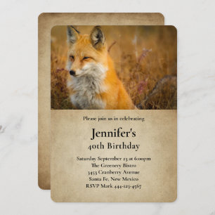 Cute Red Fox Nature Photo Birthday Invitation