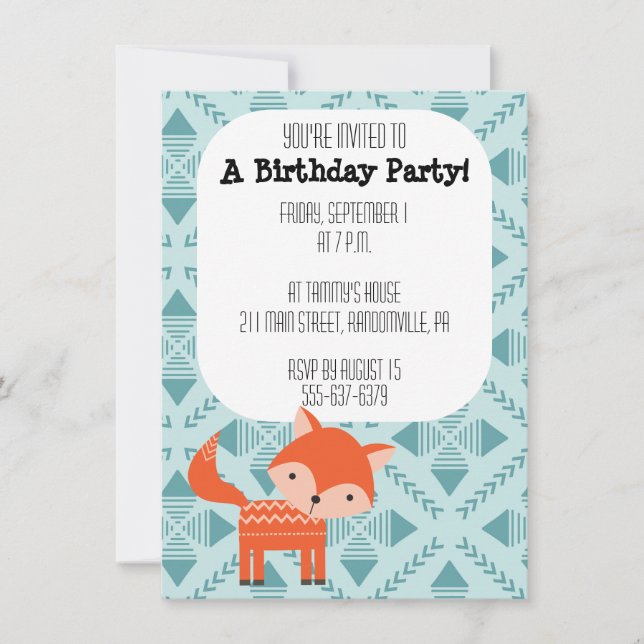 Cute Red Fox Party Invitation (Front)