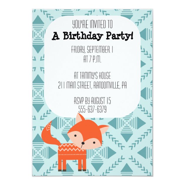 Cute Red Fox Party Invitation