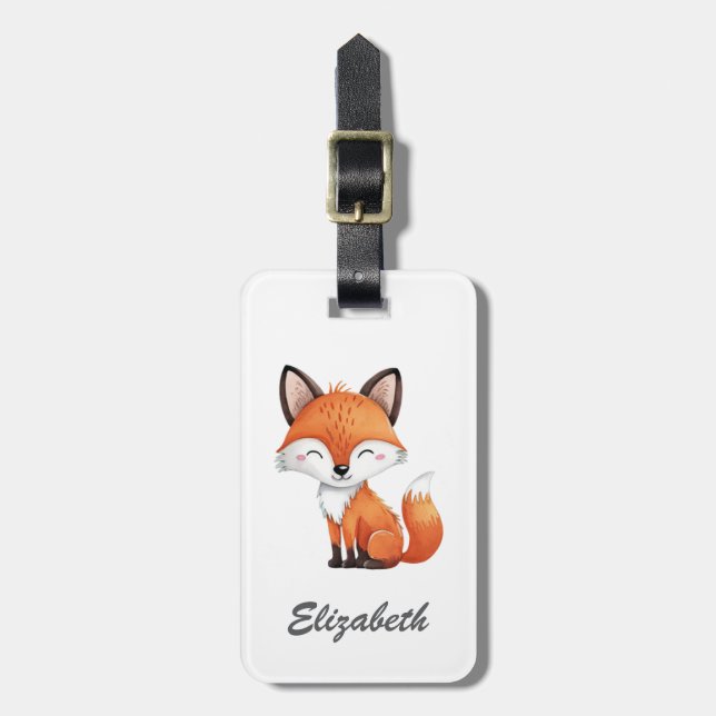 Cute Red Fox Personalized Kid's Luggage Tag (Front Vertical)