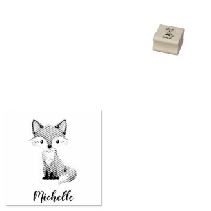 Cute Red Fox Personalized Kid's  Rubber Stamp