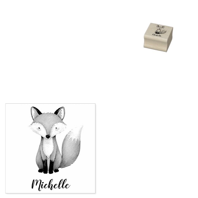 Cute Red Fox Personalized Kid's  Rubber Stamp (Stamped)