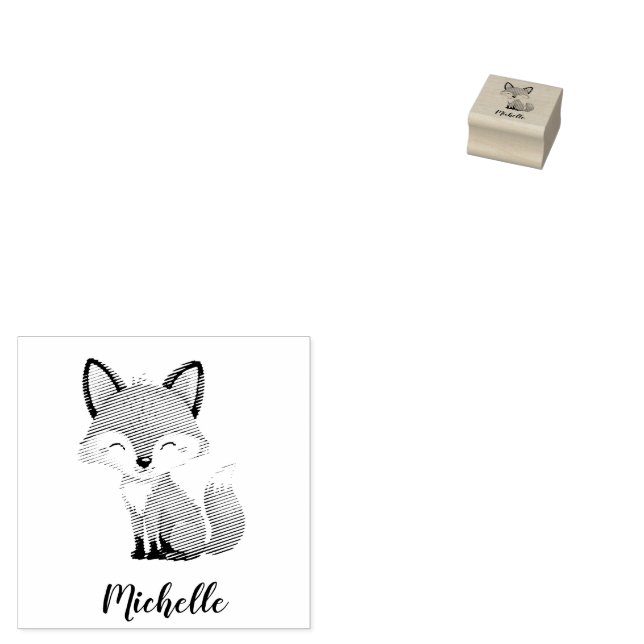 Cute Red Fox Personalized Kid's  Rubber Stamp (Stamped)