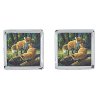 Cute Red Fox Pups Playing Cufflinks