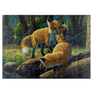 Cute Red Fox Pups Playing Cutting Board